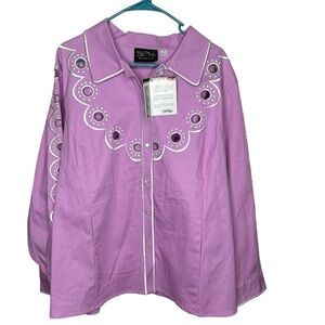 New Bob Mackie Women’s Button Front Pink Purple Laser Cut Shirt 1X BNWT